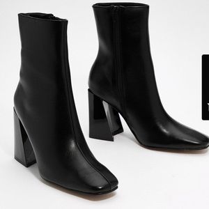 Nasty gal flared block heel faux patent boots